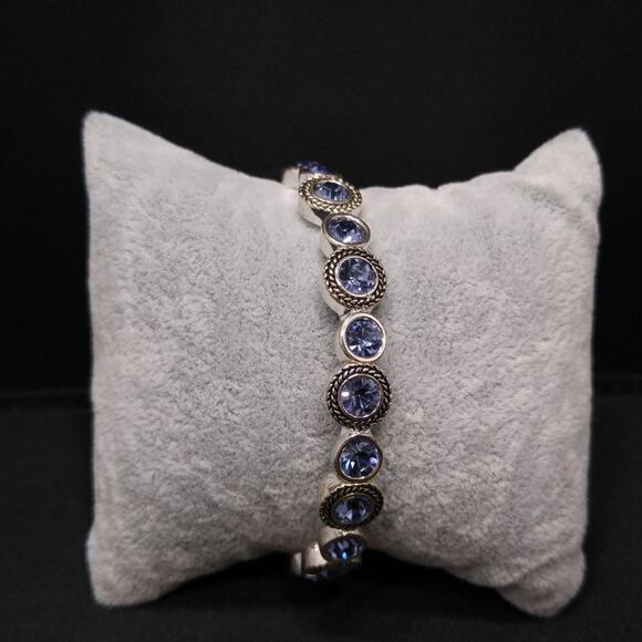 Blue Lavender Rhinestone Silver Tone Stretch Bracelet, 7 1/2 Inches - Picture 5 of 7